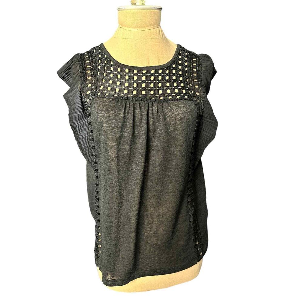 H&M Black Smock-Like Short Sleeves Semi Sheer Top Size XS
